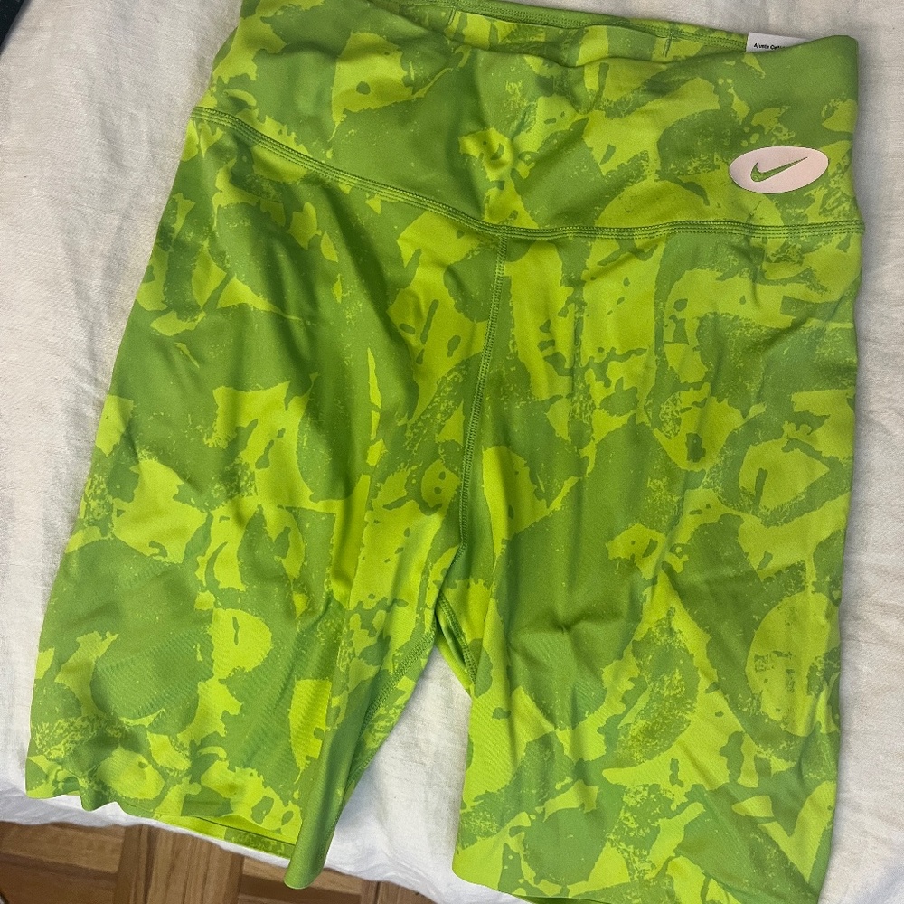 Nike Yellow and Green one Luxe 7” biker shorts